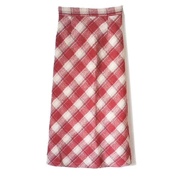 Plaid A-Line Midi Skirt S Fully Lined 32" Long Rust Cream Gray - Picture 1 of 5